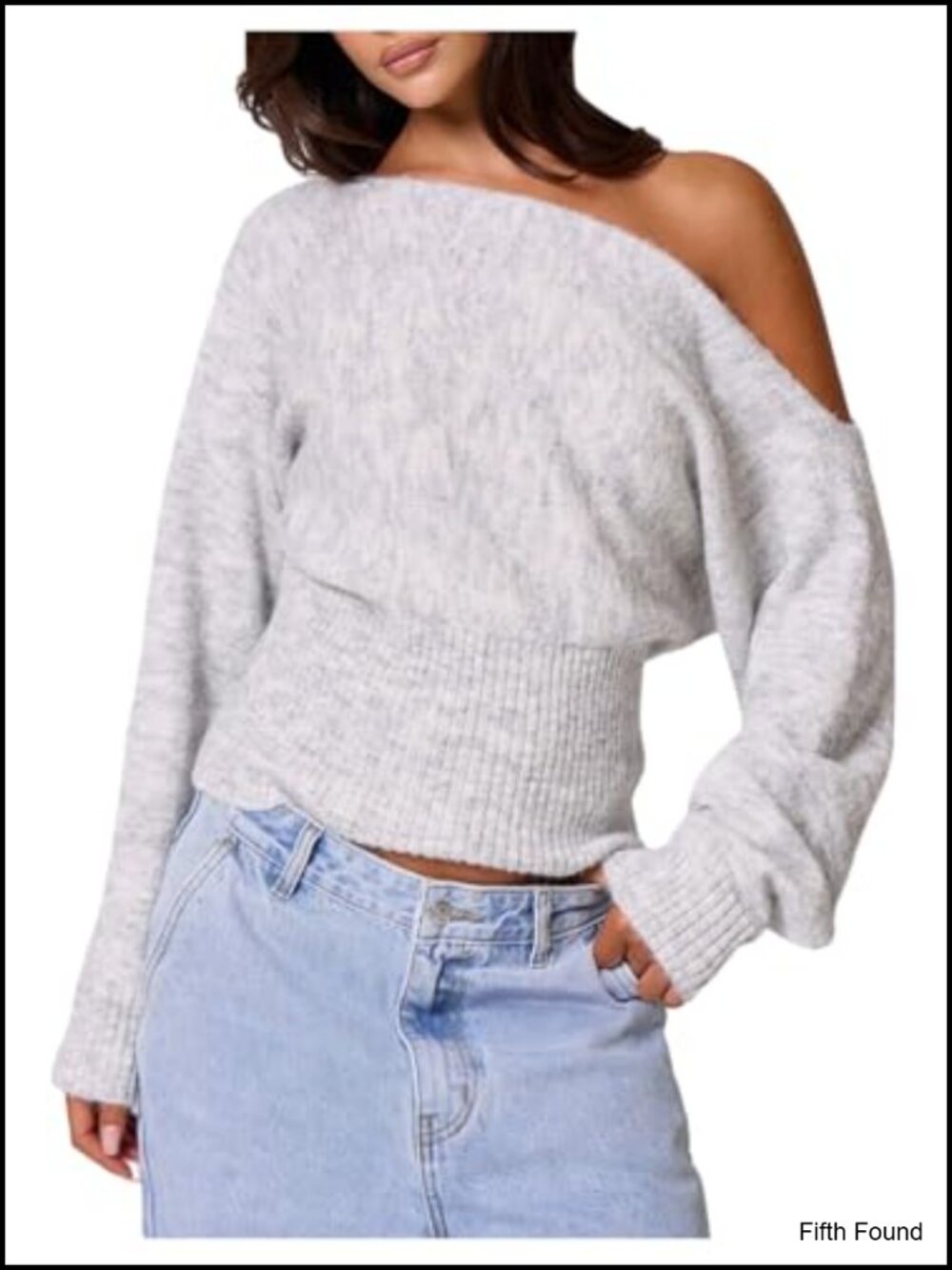 Off The Shoulder Rib Knit Sweater Long Sleeve Cinched Waist Pullover